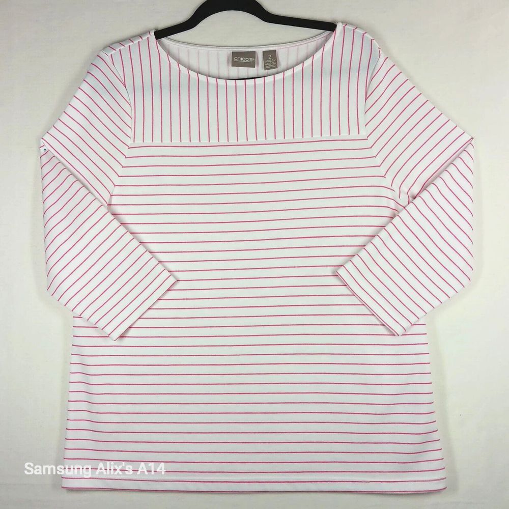 CHICO'S Womens striped knit TOP SHIRT light sweater  Size‎ 2